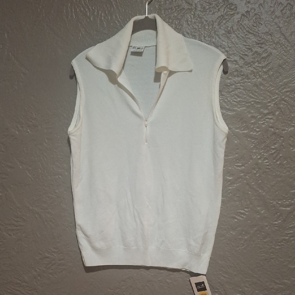NEW.She Shells by Fairfield Women's White Sleeveless Collared Tank Top Size M - Picture 4 of 9